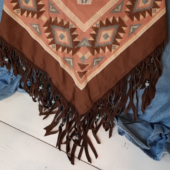 Tops - Fringe Western scarf tribal boho brown, rose, blue